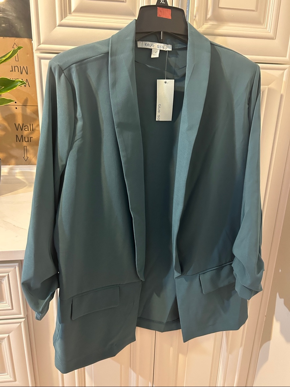 Blue Sol Open-Front Teal Blazer for Women